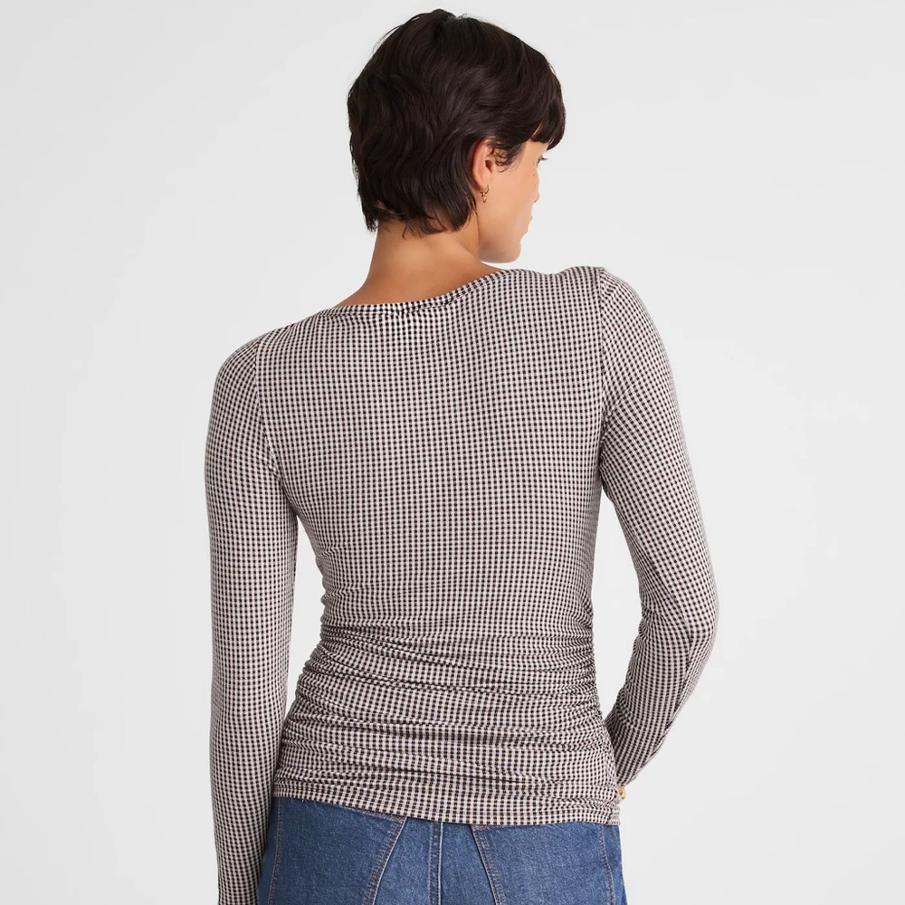NWT Madewell Women's Ruched Crewneck Long-Sleeve Black and White Houndstooth Top - Picture 9 of 13